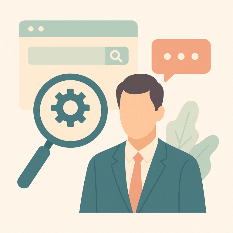 Illustration flat design représentant la recherche d’un prestataire COBOL pour projet stratégique, sans texte