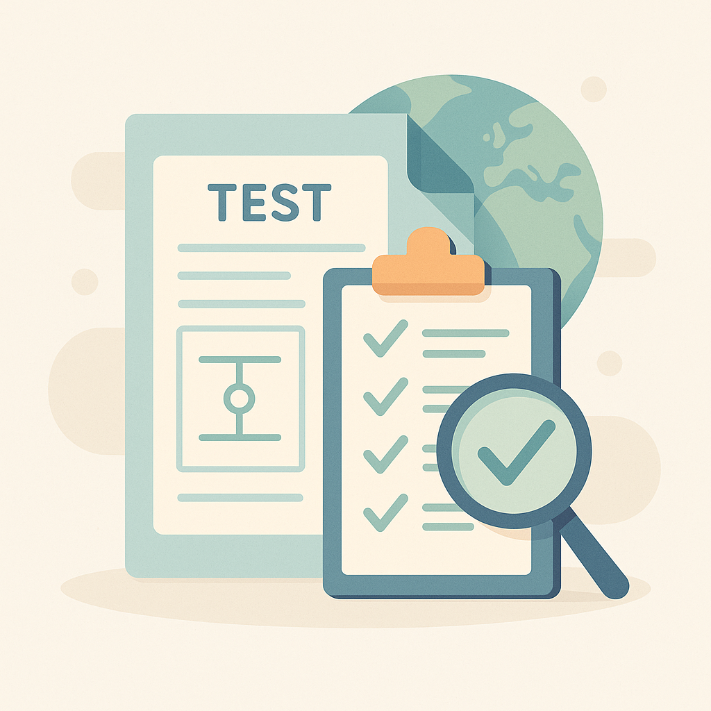 Illustration flat design de traduction de protocoles de test et validation avec documents et checklist