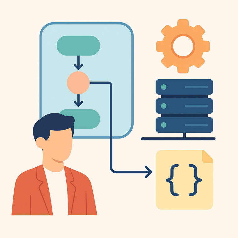 Consultant Pipedream illustré par un schéma de workflow, un serveur et des icônes API représentant la mise en place d’automatisations no-code.