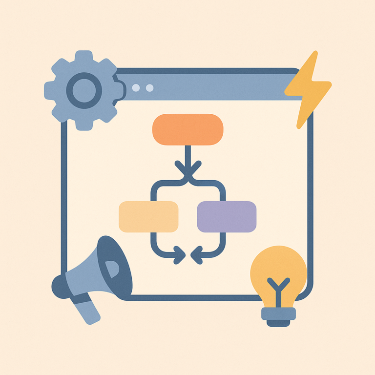 Schéma de workflow et icônes abstraites représentant la création de scénarios automatisés avec Activepieces.