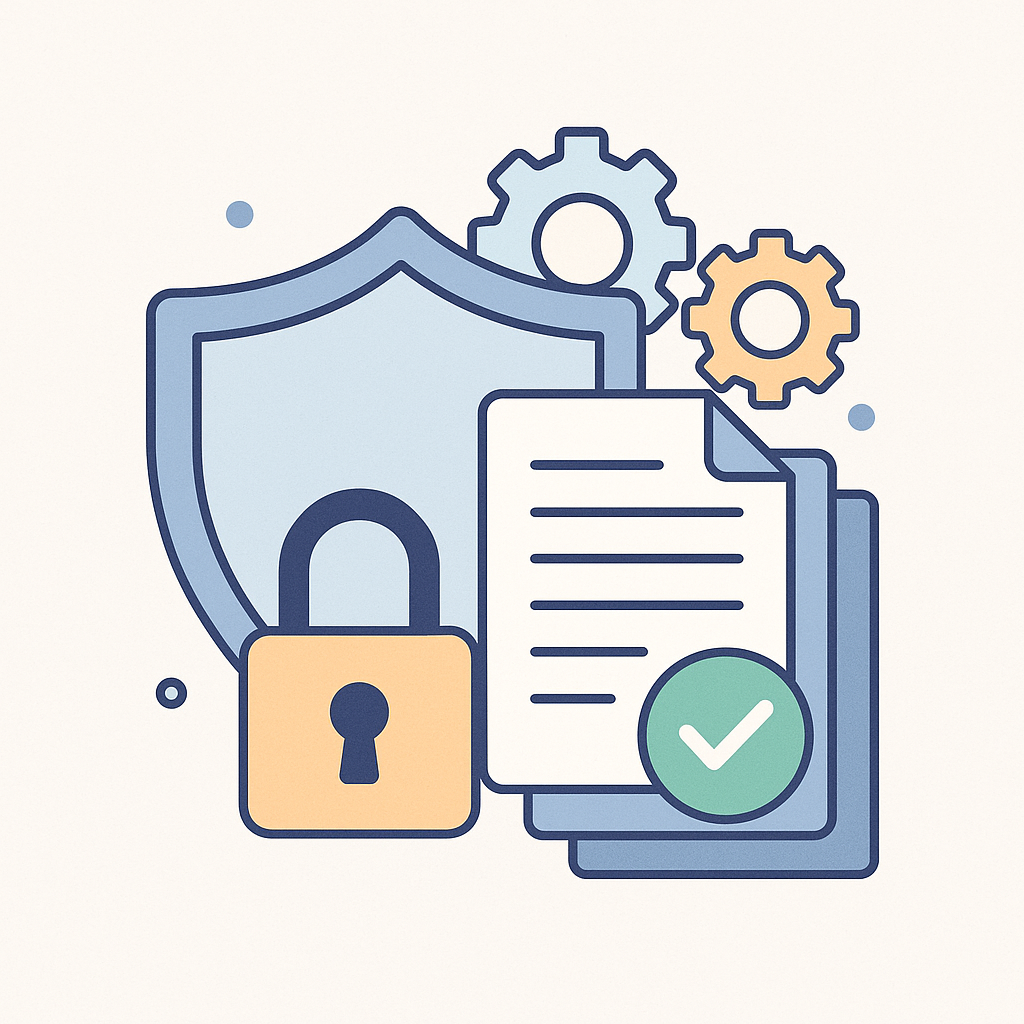 Bouclier, cadenas et documents illustrant la sécurité et la conformité RGPD des workflows automatisés avec Pipedream.
