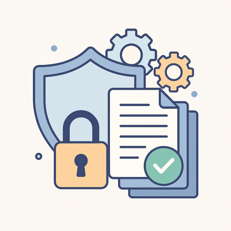 Bouclier, cadenas et documents illustrant la sécurité et la conformité RGPD des workflows automatisés avec Pipedream.
